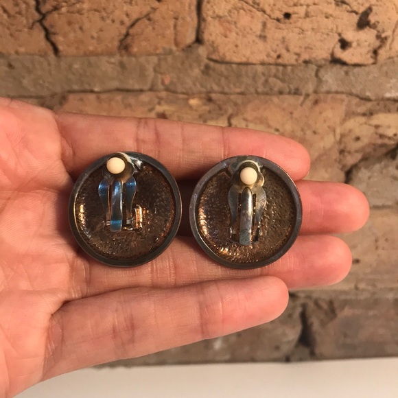 VINTAGE Black and gold pearl earrings - Picture 2 of 2